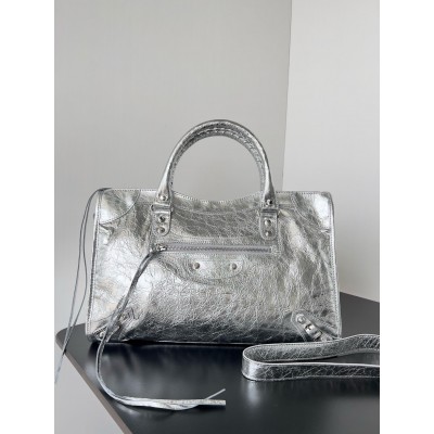 Balenciaga Le City Medium Bag in Silver Metallic Lambskin LDBS243399