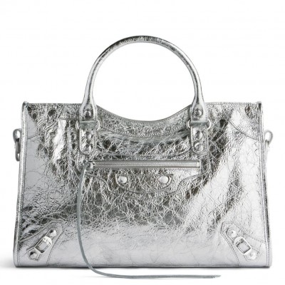 Balenciaga Le City Medium Bag in Silver Metallic Lambskin LDBS243399