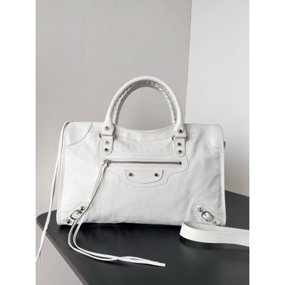 Balenciaga Le City Medium Bag in White Arena Lambskin LDBS243404