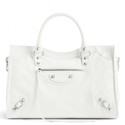 Balenciaga Le City Medium Bag in White Arena Lambskin LDBS243404