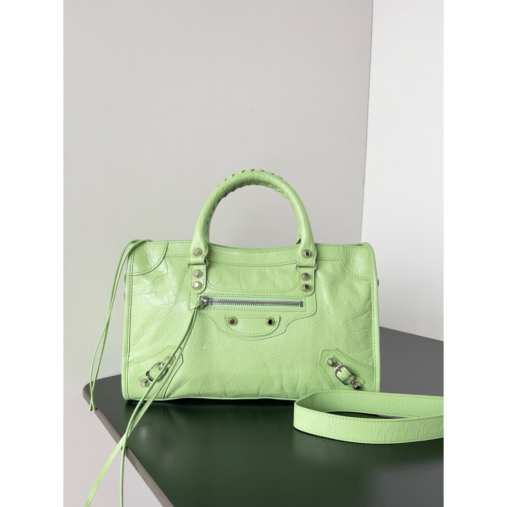 Balenciaga Le City Small Bag in Green Arena Lambskin LDBS243416