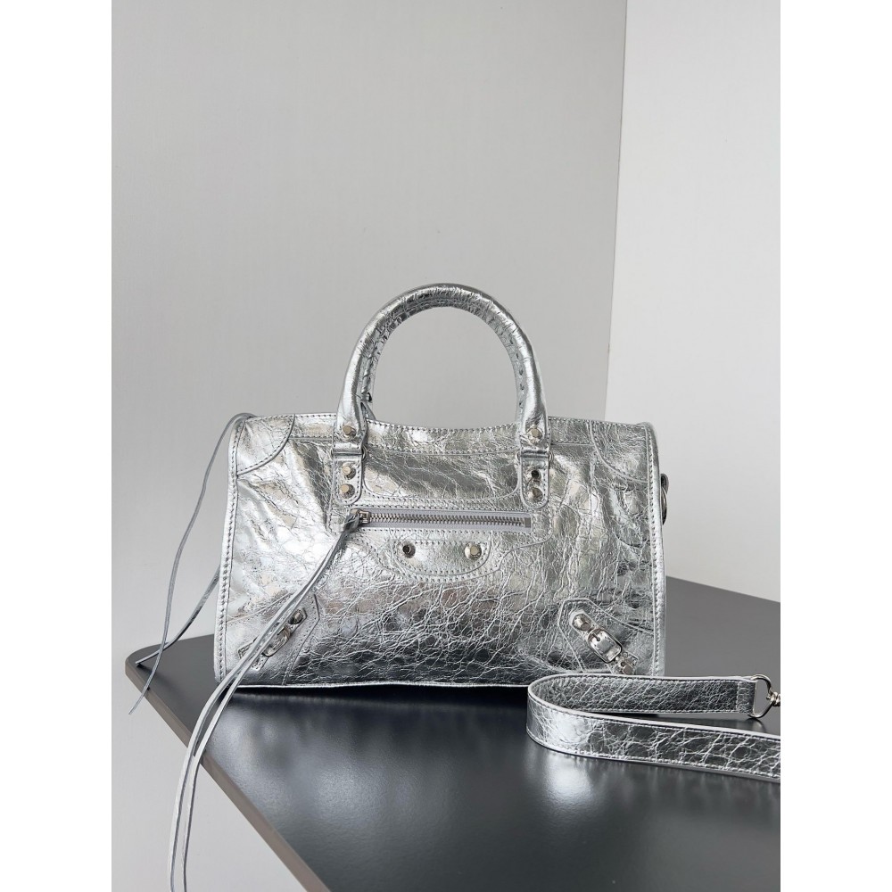 Balenciaga Le City Small Bag in Silver Metallic Lambskin LDBS243426