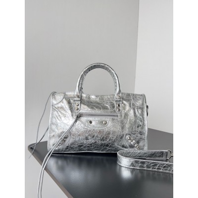 Balenciaga Le City Small Bag in Silver Metallic Lambskin LDBS243426