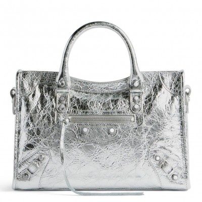 Balenciaga Le City Small Bag in Silver Metallic Lambskin LDBS243426