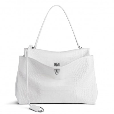 Balenciaga Rodeo Large Bag in White Crocodile Embossed Calfskin LDBS243400