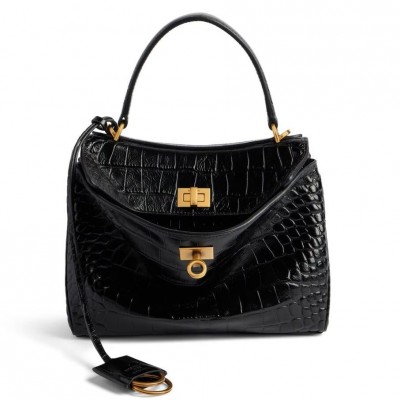 Balenciaga Rodeo Mini Bag in Black Crocodile Embossed Calfskin LDBS243428