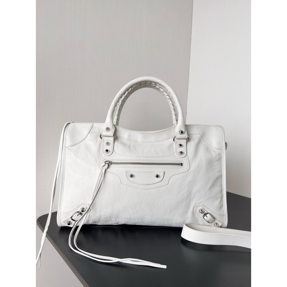 Balenciaga Le City Medium Bag in White Arena Lambskin