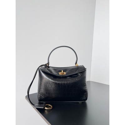 Balenciaga Rodeo Mini Bag in Black Crocodile Embossed Calfskin