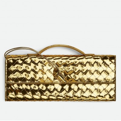 Bottega Veneta Andiamo Clutch with Handle in Gold Metallic Leather LDBS243790