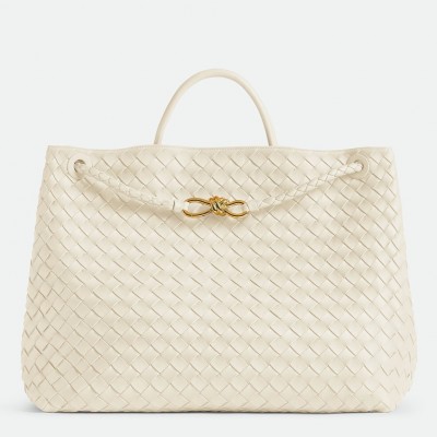 Bottega Veneta Andiamo Large Bag in White Intrecciato Lambskin LDBS243787