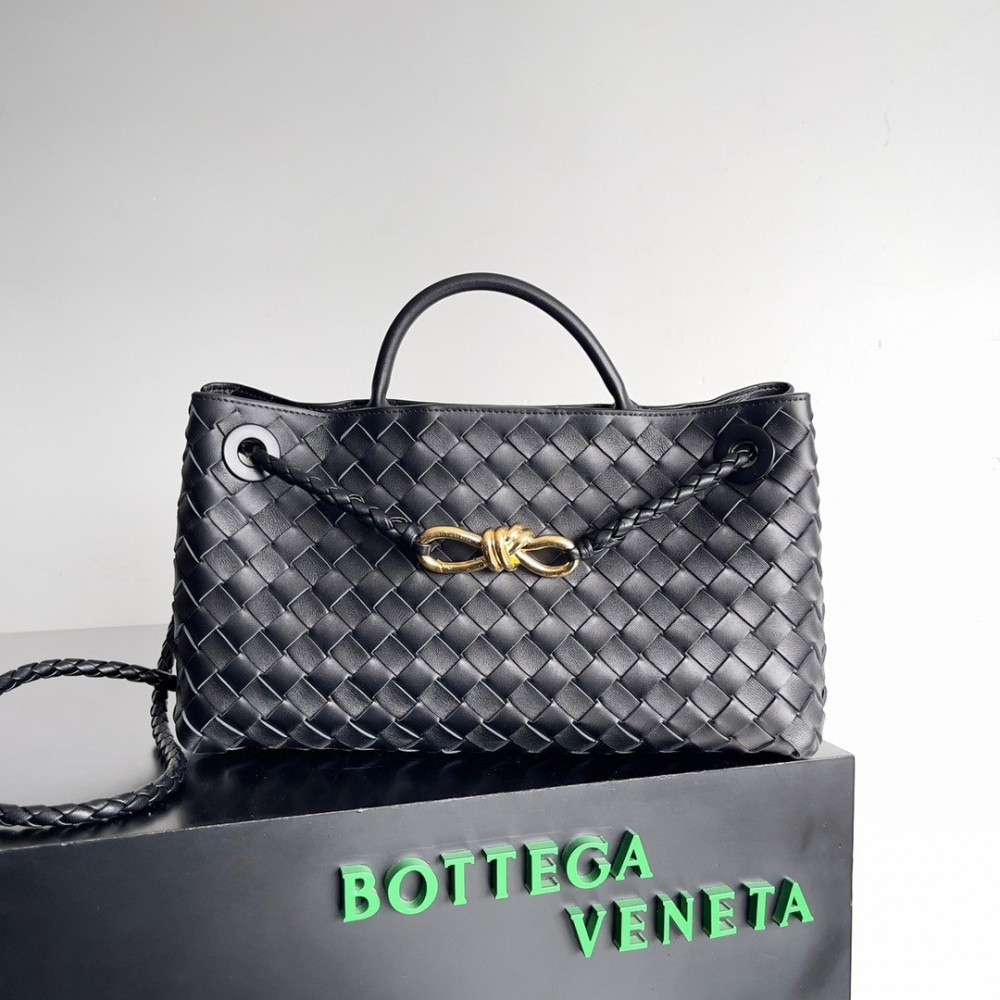 Bottega Veneta Andiamo Small East/West Bag In Black Intrecciato Lambskin LDBS244298