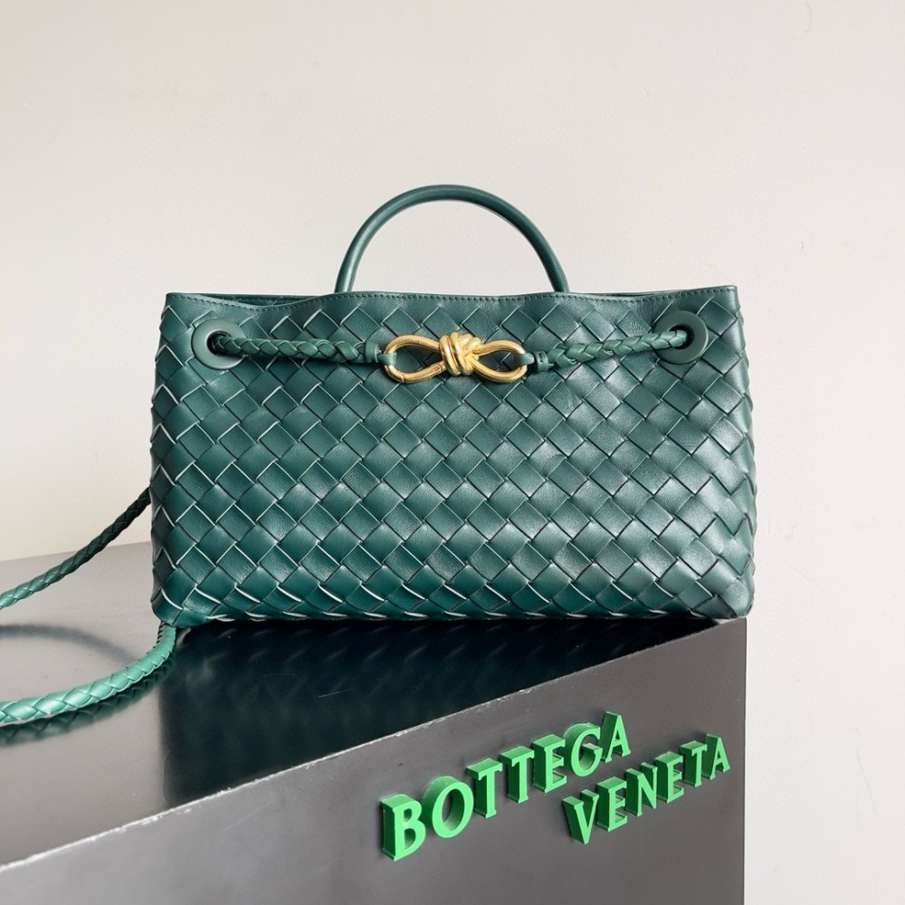 Bottega Veneta Andiamo Small East/West Bag in Green Intrecciato Lambskin LDBS243795