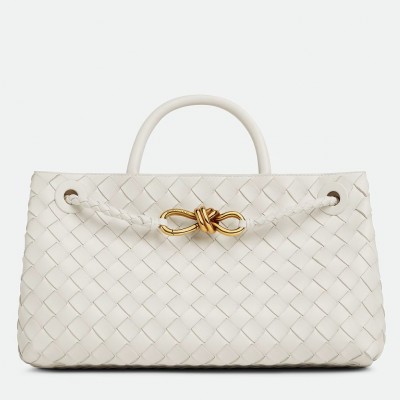 Bottega Veneta Andiamo Small East/West Bag in White Intrecciato Lambskin LDBS243796