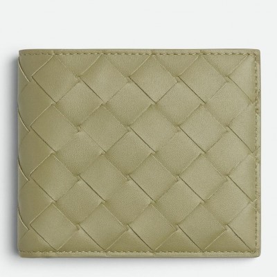 Bottega Veneta Bi-fold Wallet in Travertine Intrecciato Calfskin LDBS243837