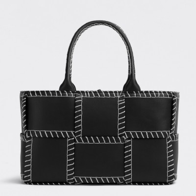 Bottega Veneta Black Arco Small Tote with White Overlock Stitching LDBS243838