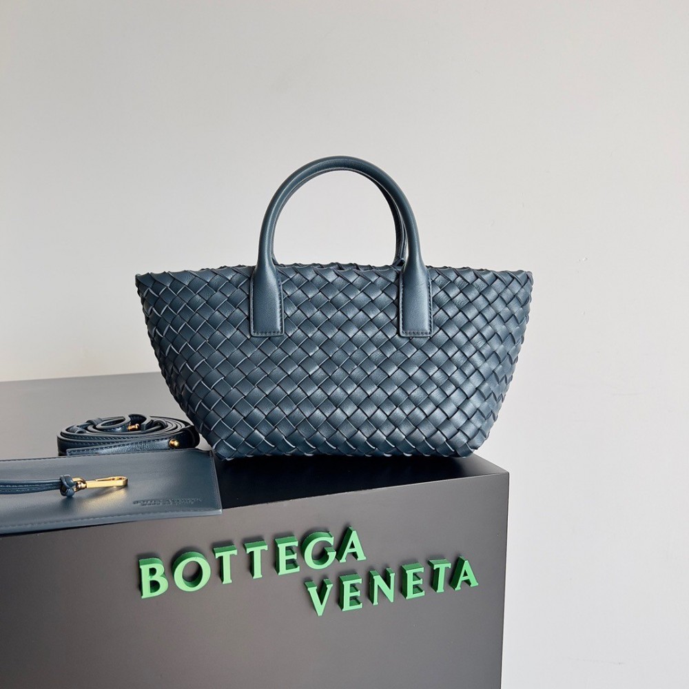 Bottega Veneta Cabat Mini Bag In Navy Blue Intrecciato Lambskin LDBS243878