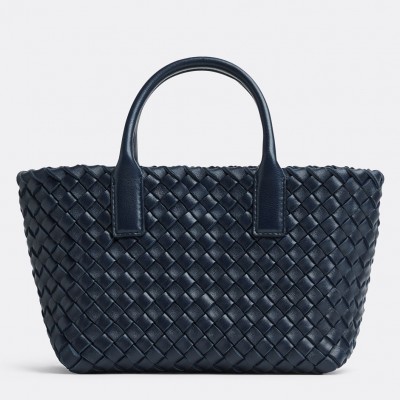 Bottega Veneta Cabat Mini Bag In Navy Blue Intrecciato Lambskin LDBS243878