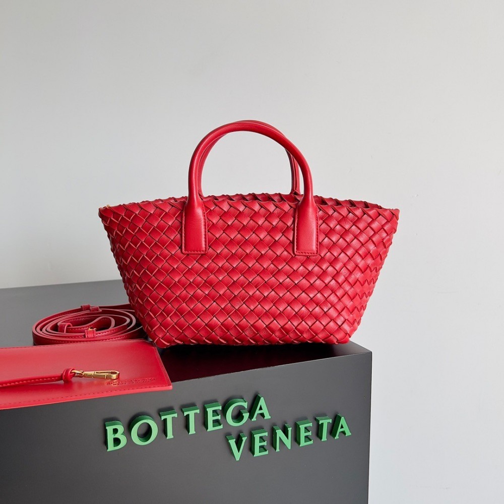 Bottega Veneta Cabat Mini Bag In Red Intrecciato Lambskin LDBS243881