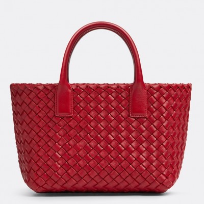 Bottega Veneta Cabat Mini Bag In Red Intrecciato Lambskin LDBS243881