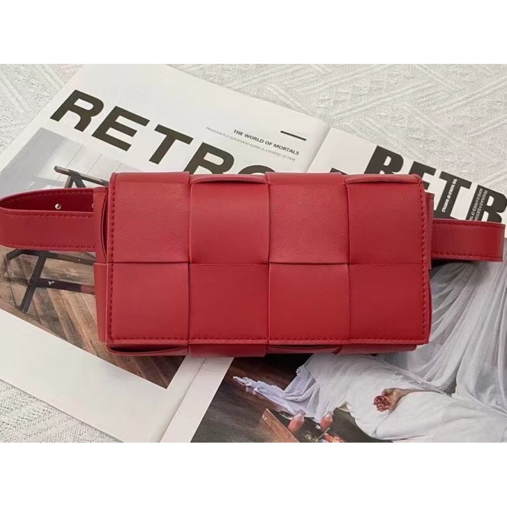 Bottega Veneta Cassette Belt Bag In Red Intrecciato Leather LDBS243940