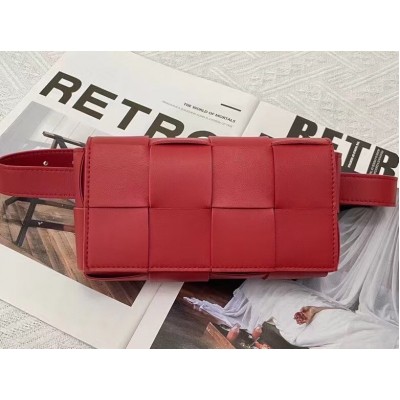 Bottega Veneta Cassette Belt Bag In Red Intrecciato Leather LDBS243940