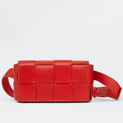 Bottega Veneta Cassette Belt Bag In Red Intrecciato Leather LDBS243940