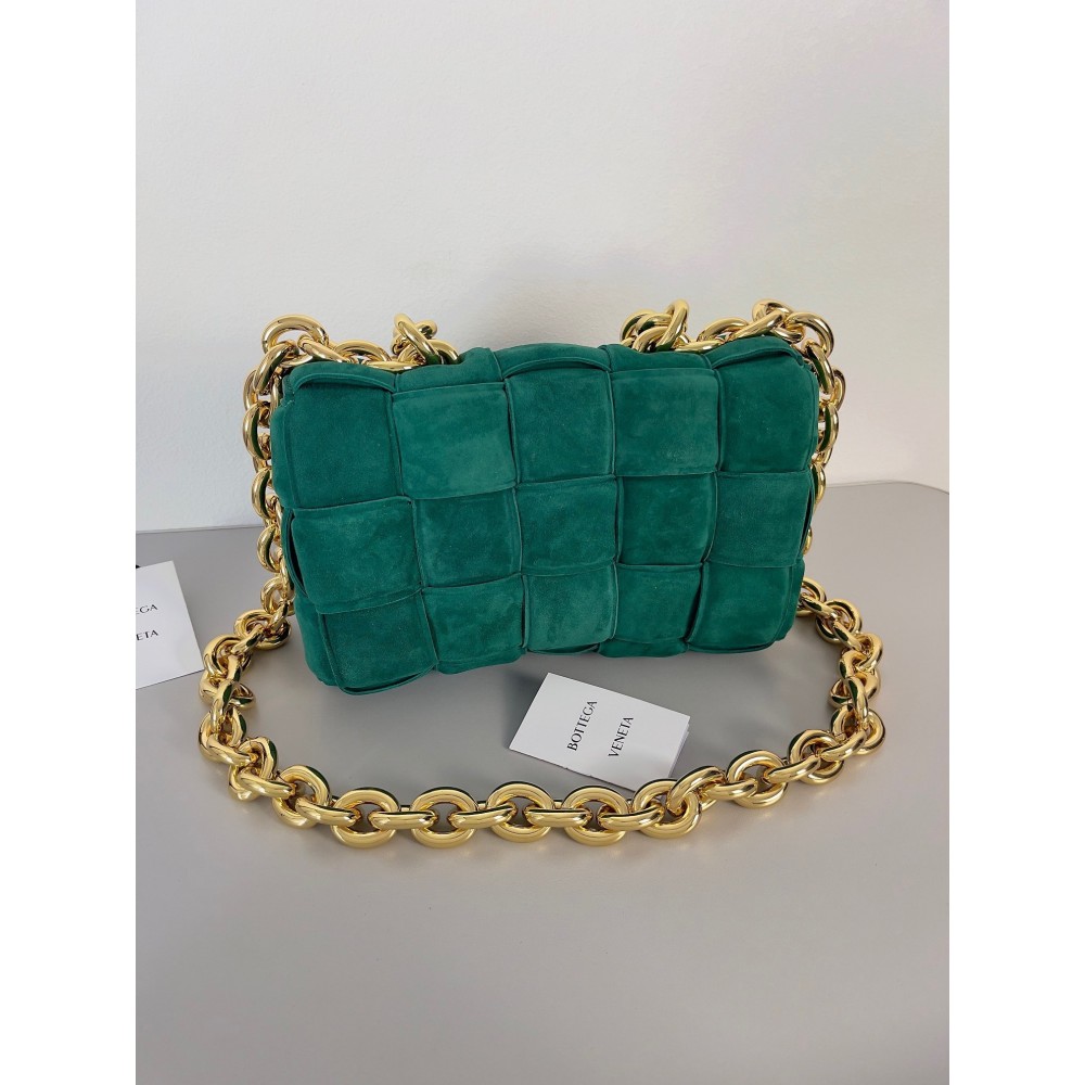 Bottega Veneta Chain Cassette Bag In Emerald Green Suede LDBS243949