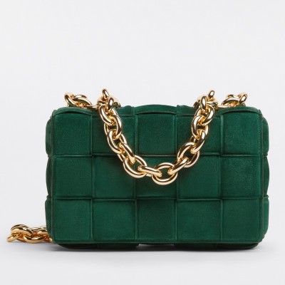 Bottega Veneta Chain Cassette Bag In Emerald Green Suede LDBS243949