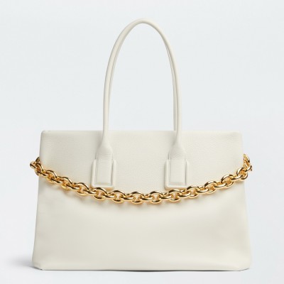 Bottega Veneta Chain Tote Bag In White Grained Leather LDBS243968