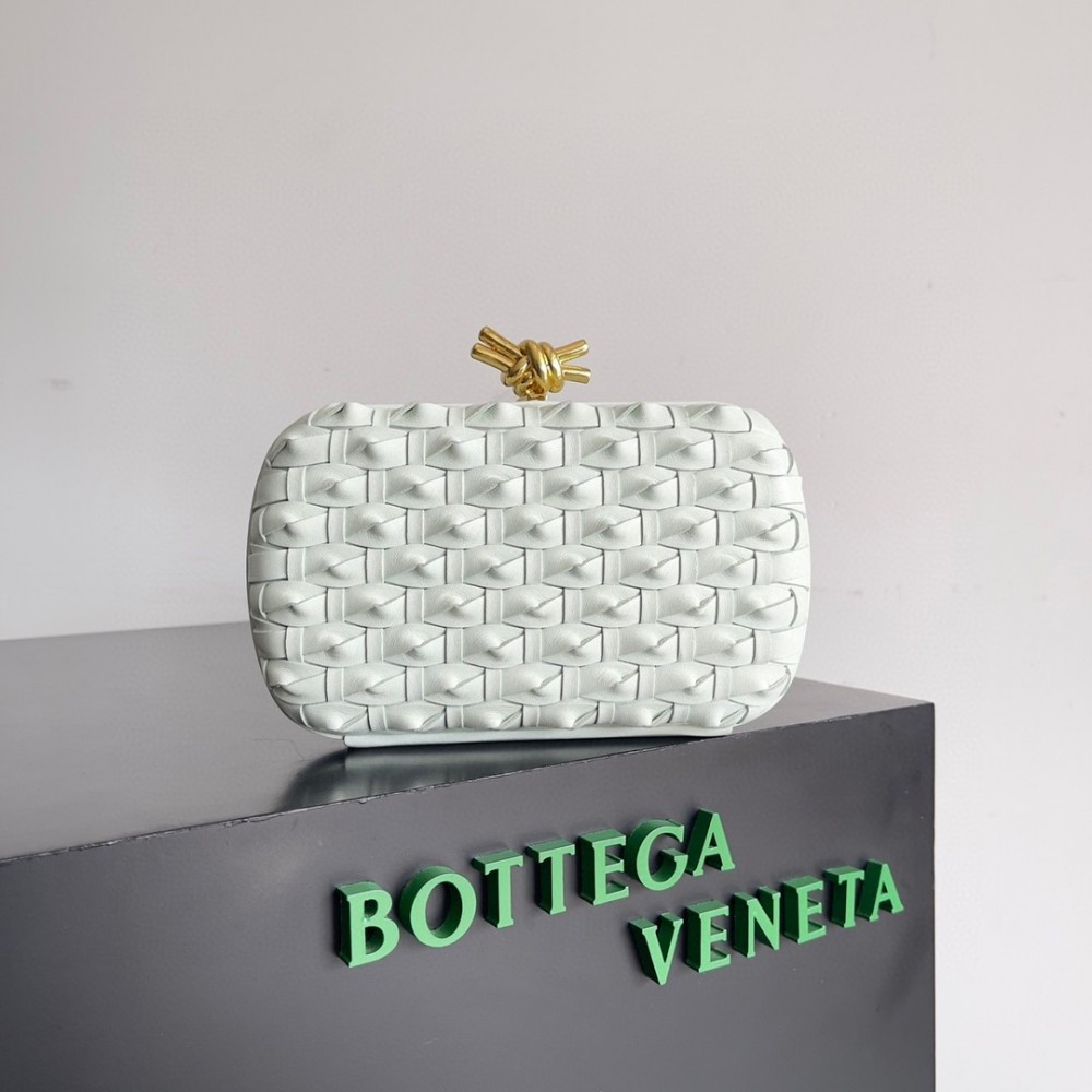 Bottega Veneta Knot Minaudiere Clutch In Glacier Intreccio Leather LDBS243991