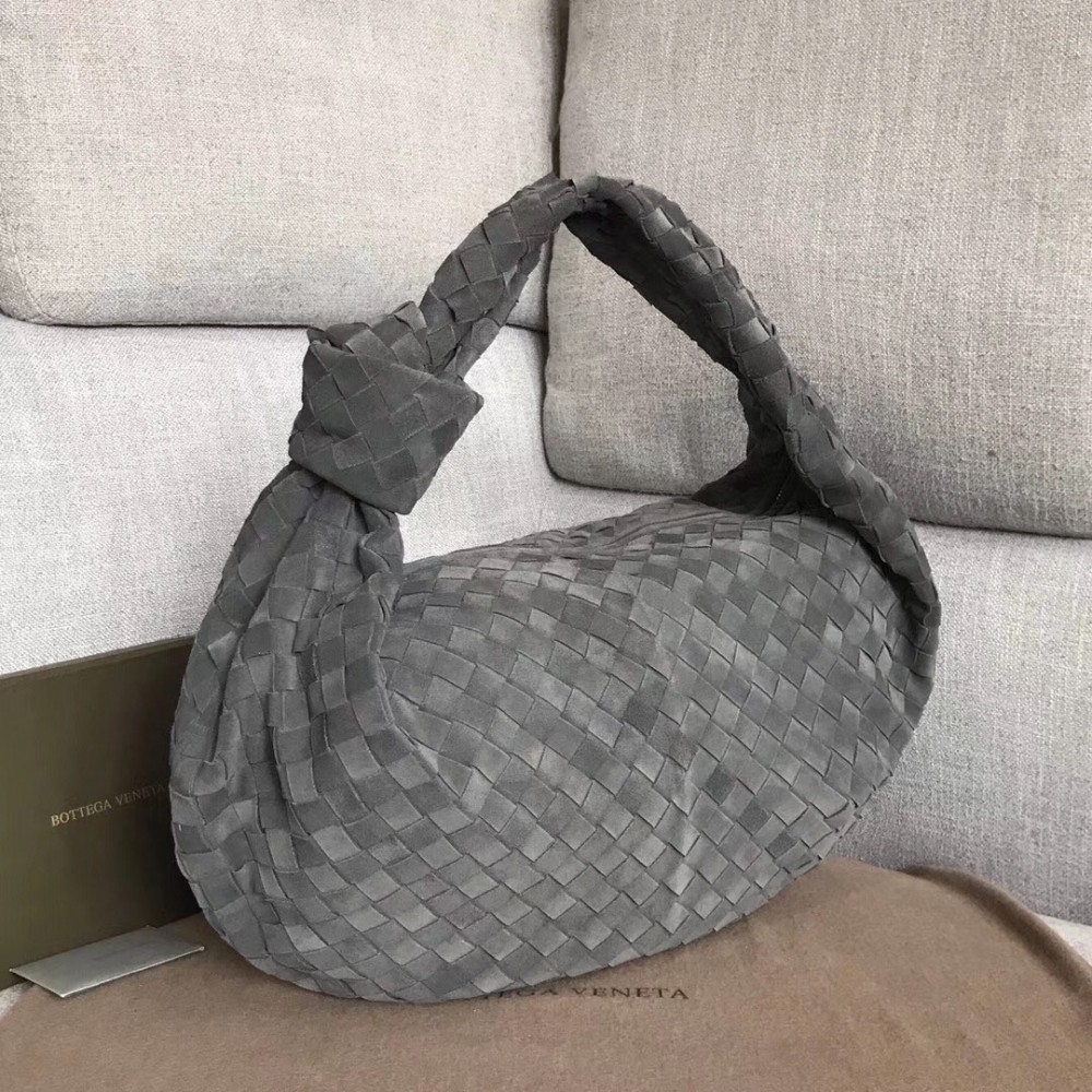 Bottega Veneta Large BV Jodie Bag In Grey Woven Suede LDBS244005