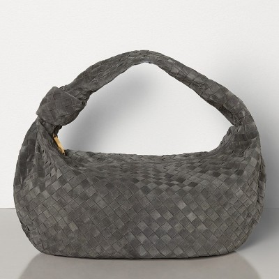 Bottega Veneta Large BV Jodie Bag In Grey Woven Suede LDBS244005