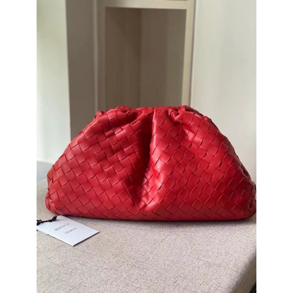 Bottega Veneta Large Pouch Clutch In Red Intrecciato Lambskin LDBS244012