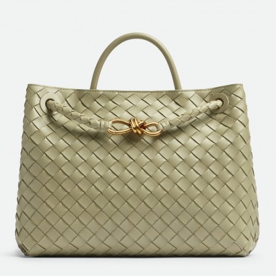 Bottega Veneta Medium Andiamo Bag In Travertine Intrecciato Lambskin LDBS244025