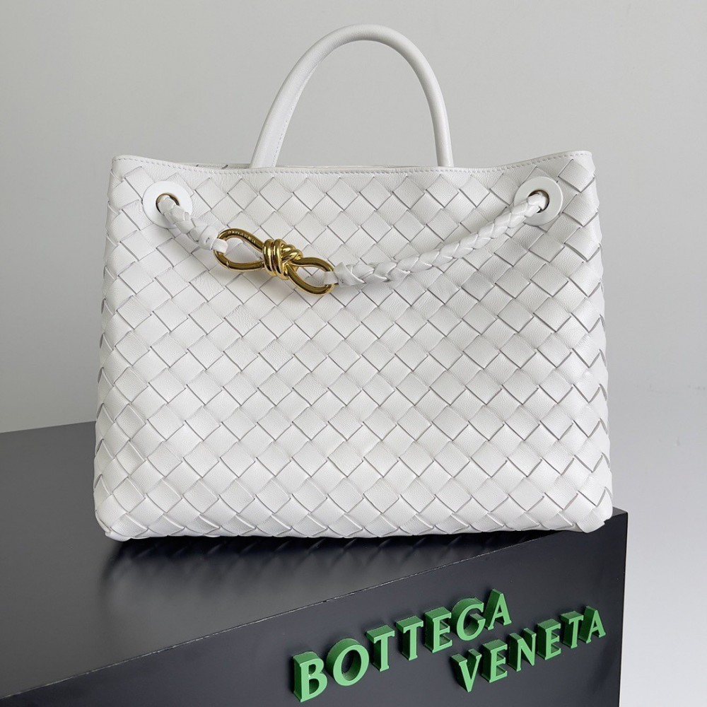 Bottega Veneta Medium Andiamo Bag In White Intrecciato Lambskin LDBS244026