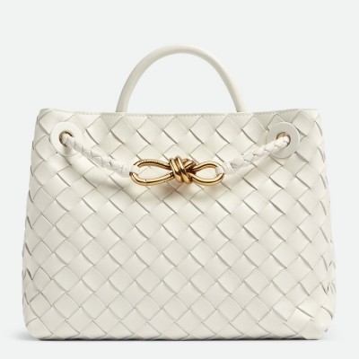 Bottega Veneta Medium Andiamo Bag In White Intrecciato Lambskin LDBS244026