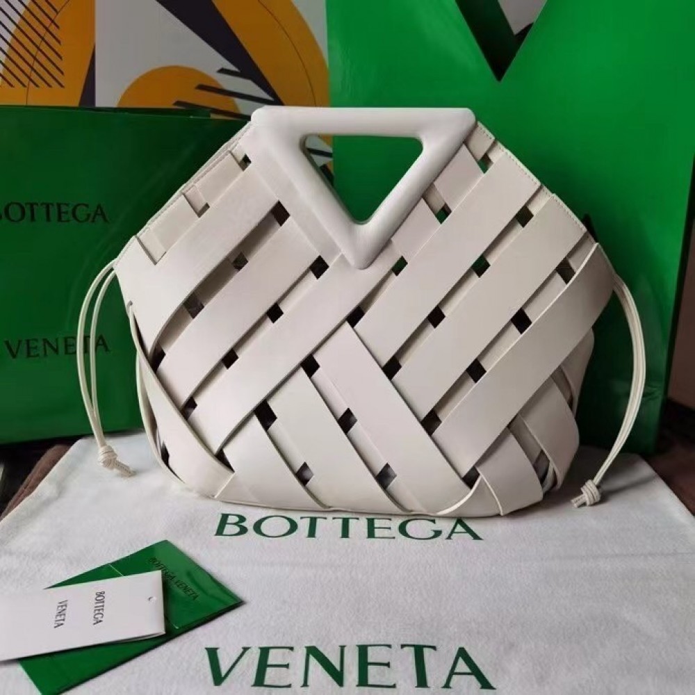 Bottega Veneta Medium Point Bag In White Intrecciato Leather LDBS244040