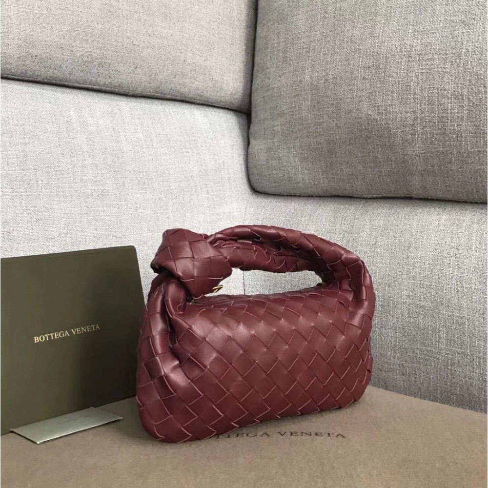 Bottega Veneta Mini BV Jodie Bag In Bordeaux Woven Leather LDBS244056