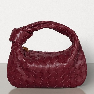 Bottega Veneta Mini BV Jodie Bag In Bordeaux Woven Leather LDBS244056