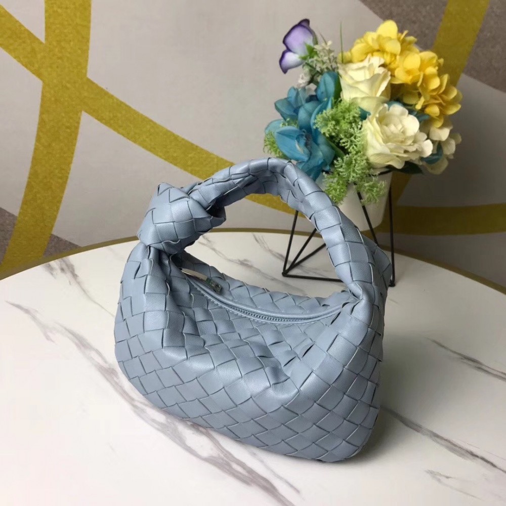 Bottega Veneta Mini BV Jodie Bag In Light Blue Woven Leather LDBS244060