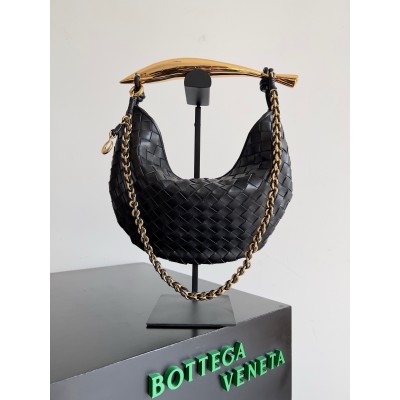 Bottega Veneta Sardine Small Bag with Chain in Black Lambskin LDBS244182