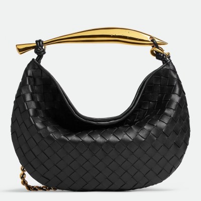 Bottega Veneta Sardine Small Bag with Chain in Black Lambskin LDBS244182