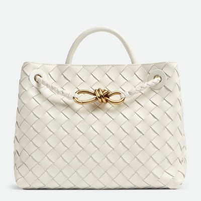 Bottega Veneta Small Andiamo Bag In White Intrecciato Lambskin LDBS244189