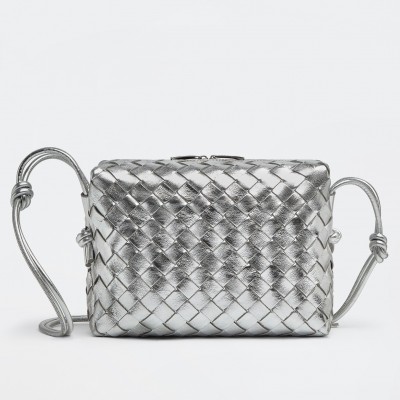 Bottega Veneta Small Loop Bag In Silver Intrecciato Lambskin LDBS244210