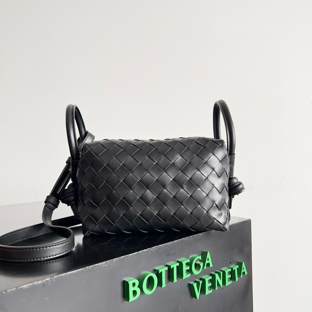 Bottega Veneta Small Loop Crossbody Bag In Black Intrecciato Lambskin LDBS244212