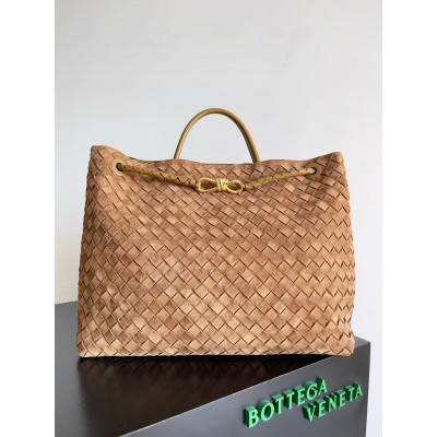 Bottega Veneta Andiamo Large Bag in Brown Suede Intrecciato Leather