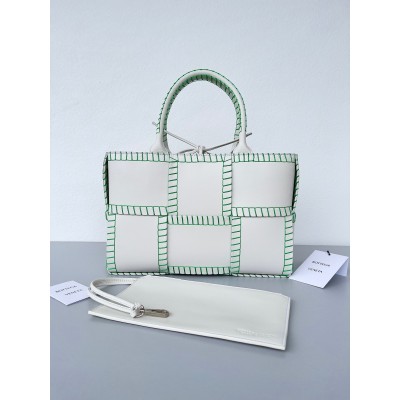 Bottega Veneta Arco Small Tote with Green Overlock Stitching