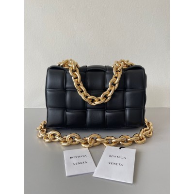 Bottega Veneta Chain Cassette Bag In Black Intrecciato Lambskin