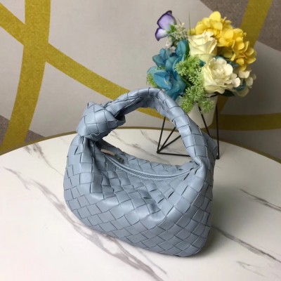 Bottega Veneta Mini BV Jodie Bag In Light Blue Woven Leather