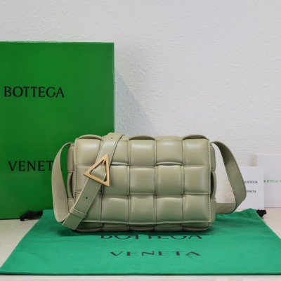 Bottega Veneta Padded Cassette Bag In Travertine Intrecciato Lambskin